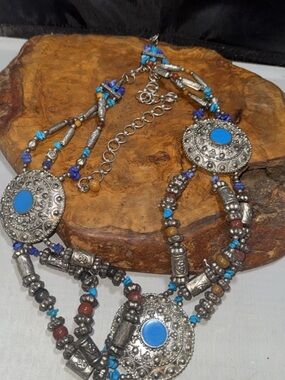 Vintage Etruscan Belt Tribal Yuchi Medallion Afghan India Tribal Turquoise